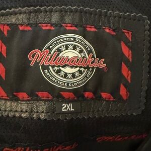 Milwaukee Black Motorcycle vest with Red Accents genuine leather